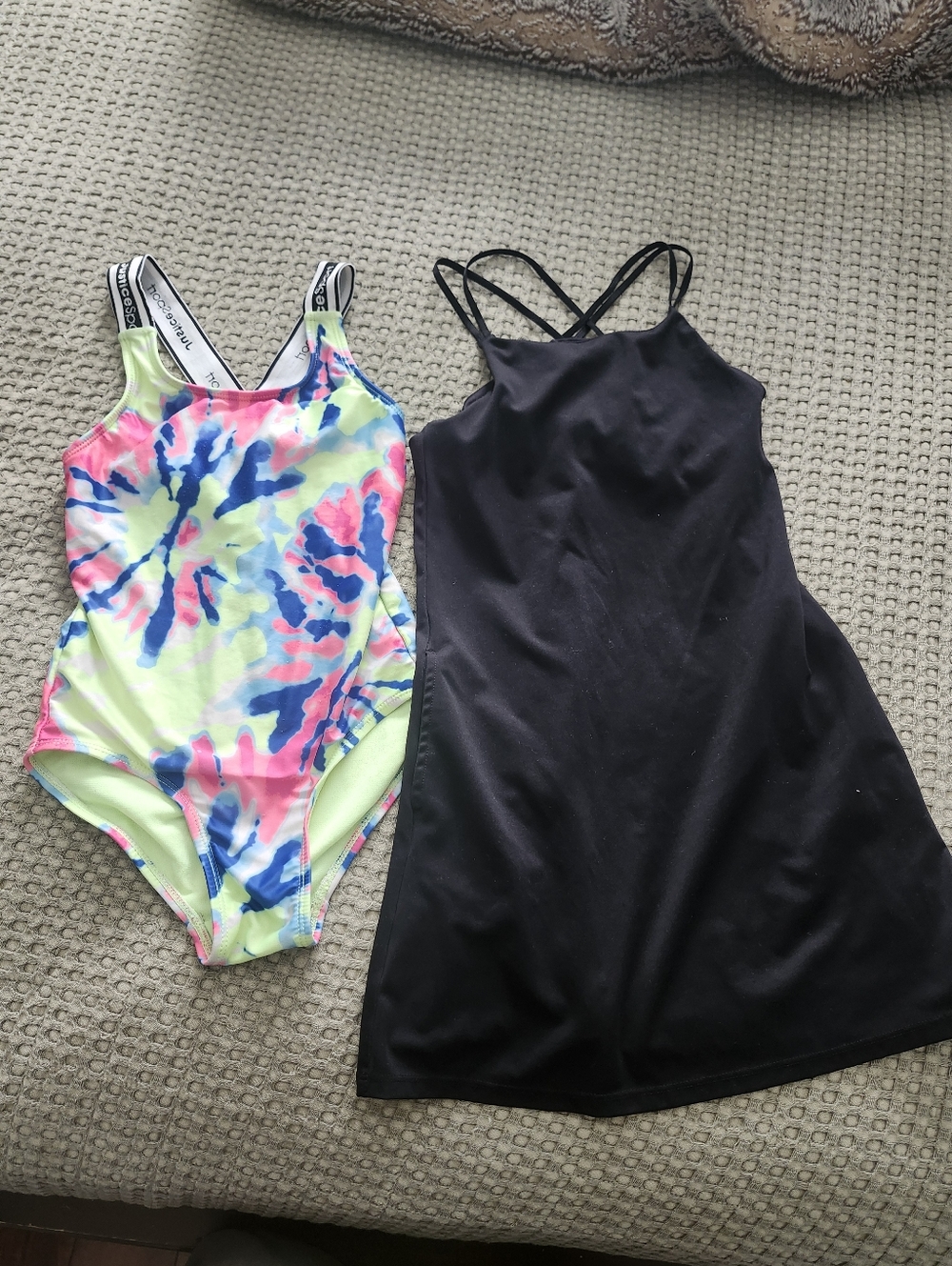 Kids One-Piece Swimsuit and Swim Cover-Up Set - Neon Tie-Dye & Black Size 8